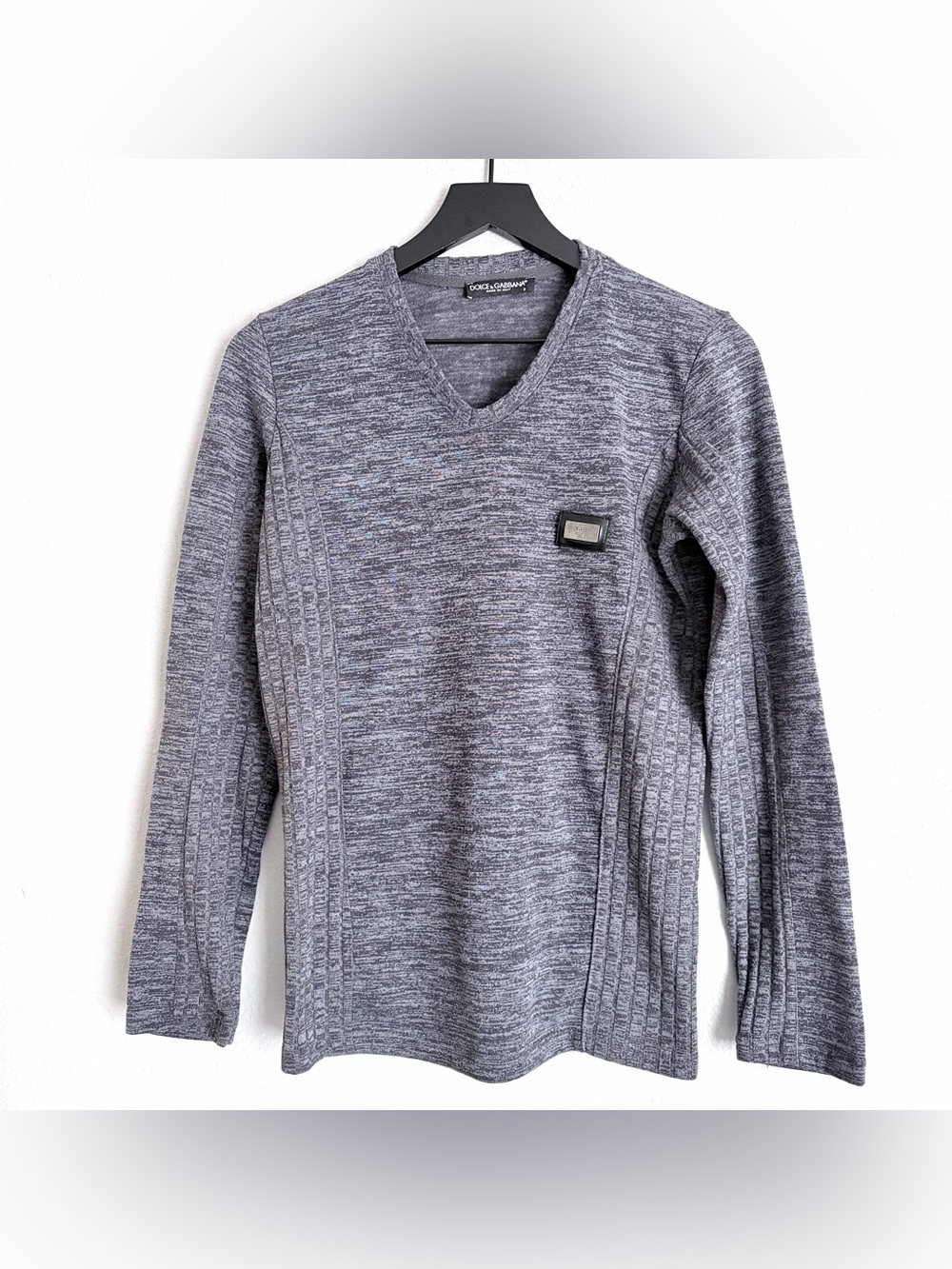 Y2K Dolce & Gabbana Mens Ribbed V Neck Long Sleeve Size Small Grey